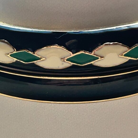 J Crew Enamel Bracelet Set of 2 Black Gold Green Geometric Diamond Design - Picture 3 of 12